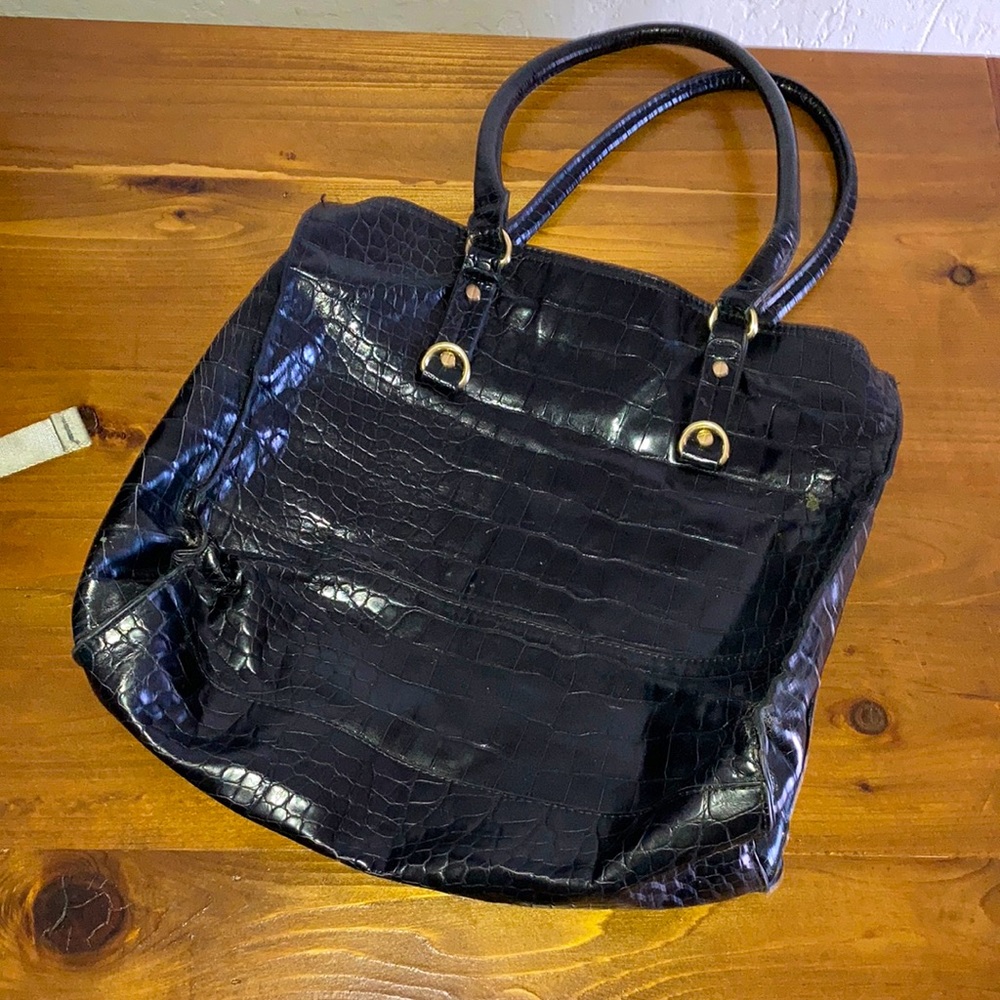 Big Black Faux Croc Bag